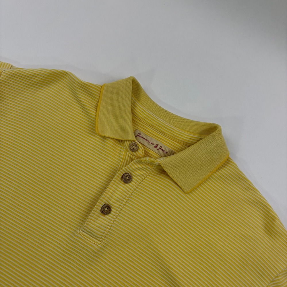 Jamaica Jaxx Striped Polo Shirt Mens‎ Medium Yellow Modal Blend Short Sleeve